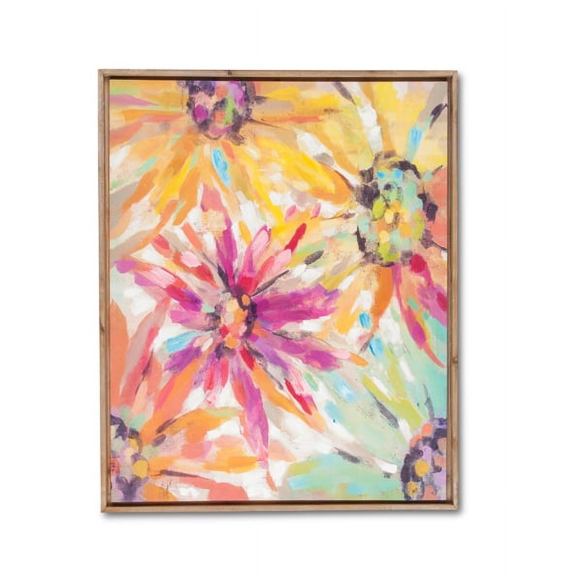 Colorful Floral Canvas Print with Natural Wood Frame