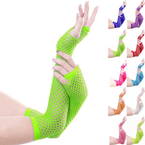 Lone Fishnet Gloves Fingerless For Women Fish Net Arm Sleeve Mesh Emo Goth Punk 80s Scene Accessories Green