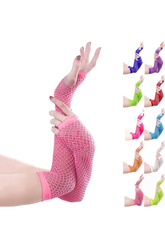 Lone Fishnet Gloves Fingerless For Women Fish Net Arm Sleeve Mesh Emo Goth Punk 80s Scene Accessories Pink