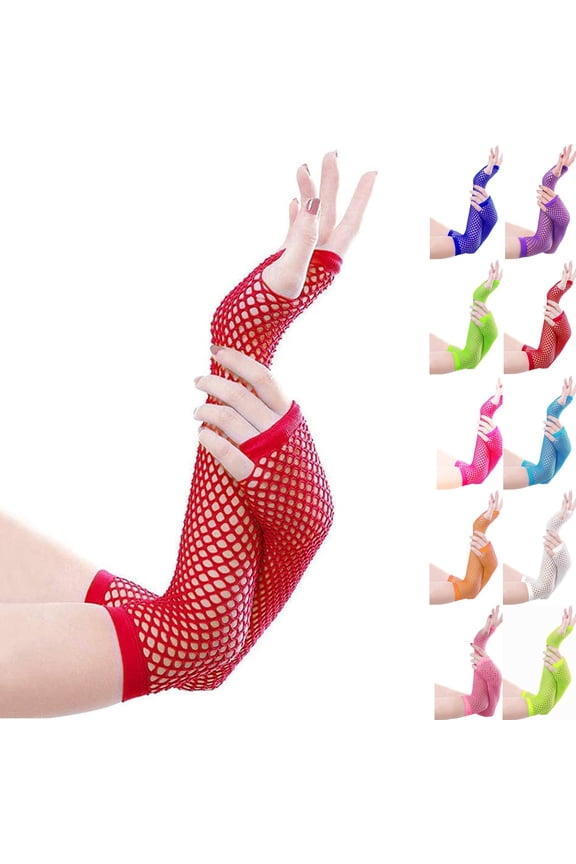 Lone Fishnet Gloves Fingerless For Women Fish Net Arm Sleeve Mesh Emo Goth Punk 80s Scene Accessories Red