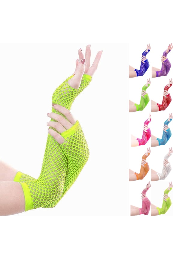 Lone Fishnet Gloves Fingerless For Women Fish Net Arm Sleeve Mesh Emo Goth Punk 80s Scene Accessories Yellow