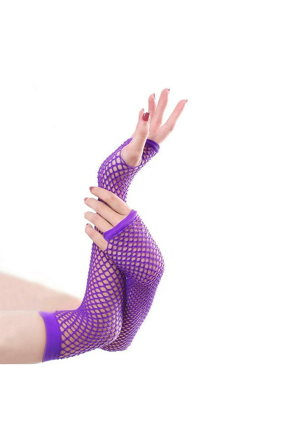 Lone Fishnet Gloves for Women Fingerless Hollow out Mesh Arm Sleeve Gothic Punk 80s Scene Accessories for Theme Parties