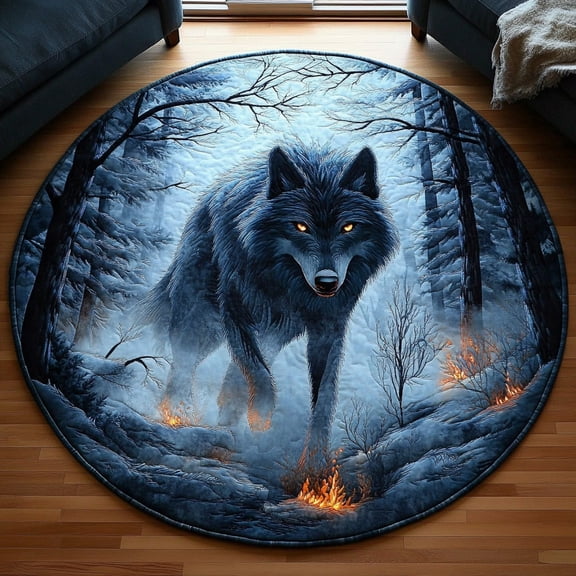 Lone Howl Quilted Round Mat, 3D Optical Illusion Wolf Rug, Howling Wolf Floor Mat, Wildlife Lover Gift, Indoor Outdoor Area Rug