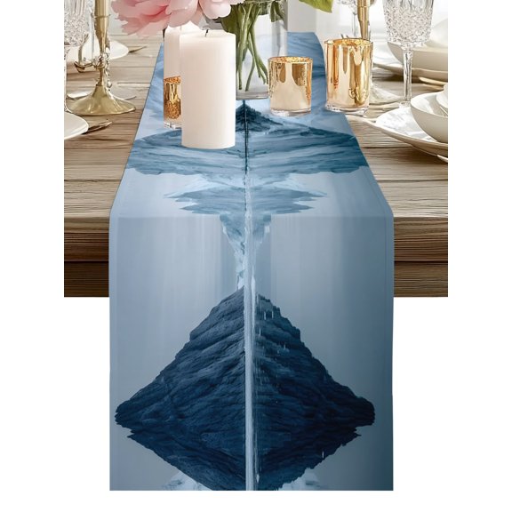 Lone Iceberg Nature Table Runners 36 Inches Long Calm Single Ice White Peak Kitchen Dining Table Runner Dresser Scarves for Party Coffee Holiday Party Decor