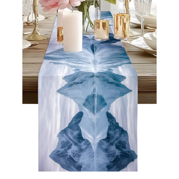 Lone Iceberg Nature Table Runners 36 Inches Long Calm Single White Ice Peak Kitchen Dining Table Runner Dresser Scarves for Party Coffee Holiday Party Decor