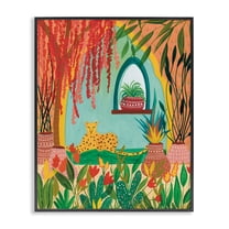 Lone Leopard Among Botanicals Black Framed Giclee Art, design by Nabeela Rumi