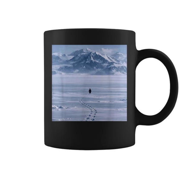 Lone Penguin Walking Toward Mountain Meme Coffee Mugs