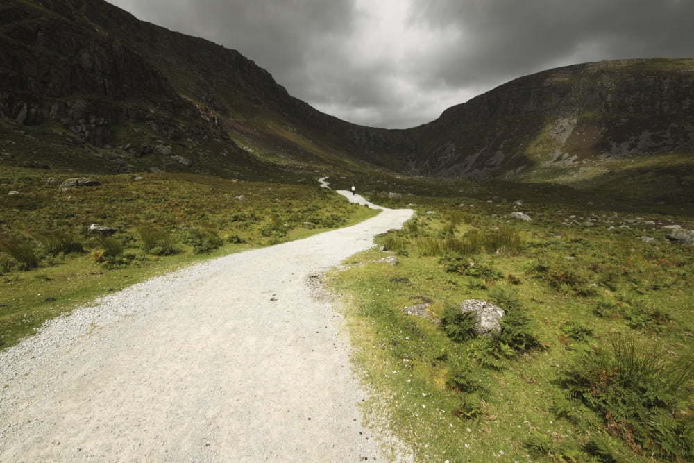 Lone Person Walking On A Path Leading Up To Mahon Falls In The Comeragh Mountains In Munster Region County Waterford Ireland Canvas Art - Trish Punch Design Pics (19 x 12)