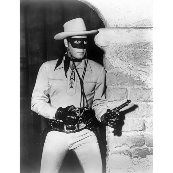 Lone Ranger Man Holding a Gun in Eye Mask and Hat Photo Print (24 x 30)