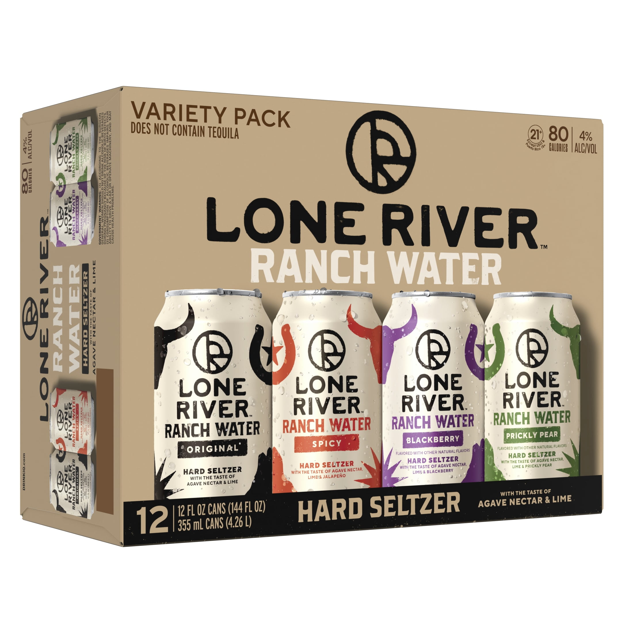 Lone River Ranch Water Hard Seltzer Variety Pack, 12 fl oz, 12 Pack Cans, 4% ABV