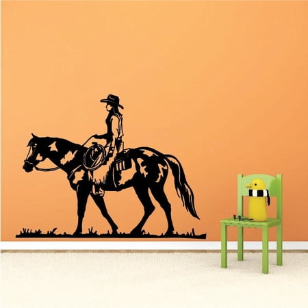 Lone Rodeo Cowboy Riding Horse Decal - 36 Inches