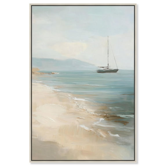 Lone Sail I Canvas Print Classic Coastal Art by Art Remedy, Silver Frame, 16 x 24