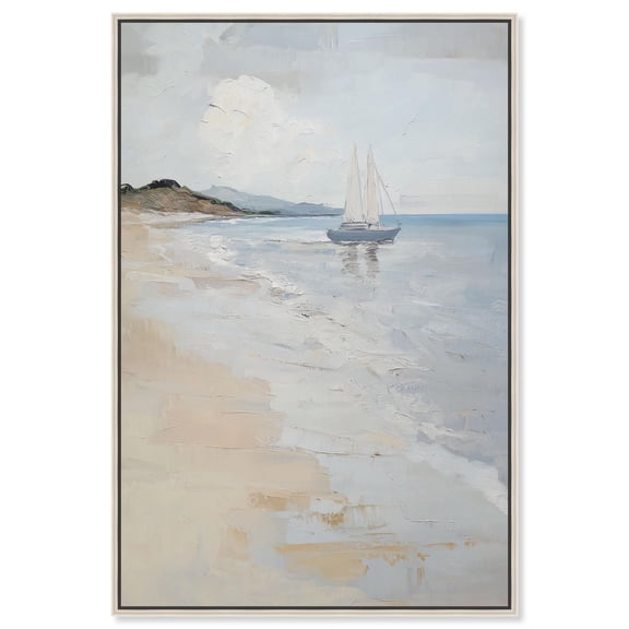 Lone Sail II Canvas Print Classic Coastal Art by Art Remedy, Silver Frame, 10 x 15