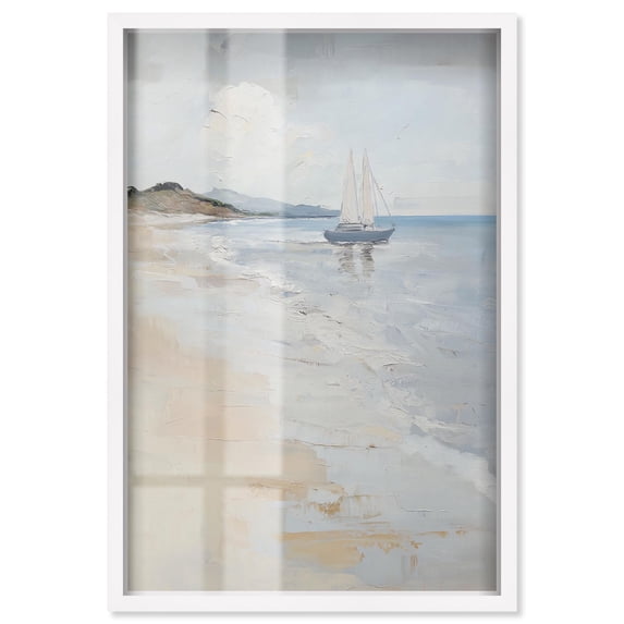 Lone Sail II Shadowbox Print Classic Coastal Art by Art Remedy, White Frame, 20 x 30