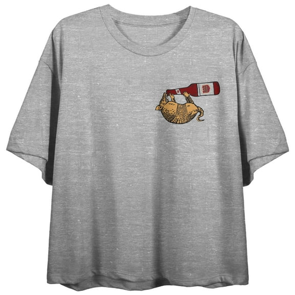 Lone Star Armadillo Character Women's Heather Gray Crop Tee-XL