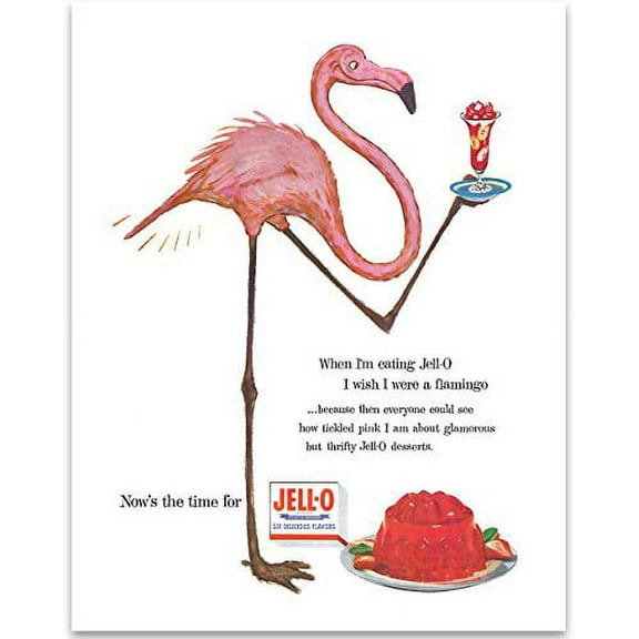 Lone Star Art 50s Retro Jello Flamingo Art Print - 11x14 Unframed Print - Perfect Vintage House Decor