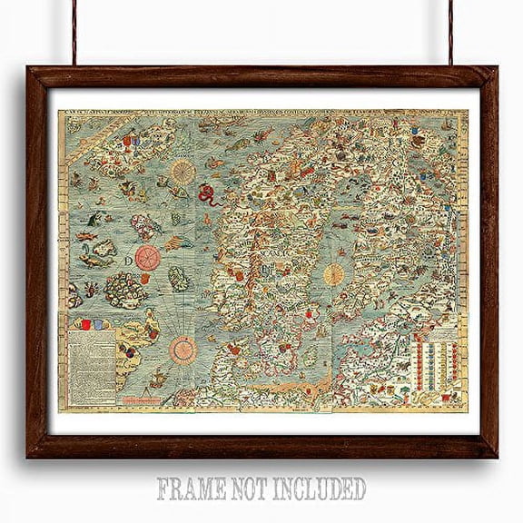 Lone Star Art Carta Marina Scandinavia - 16x20 Unframed Wall Poster