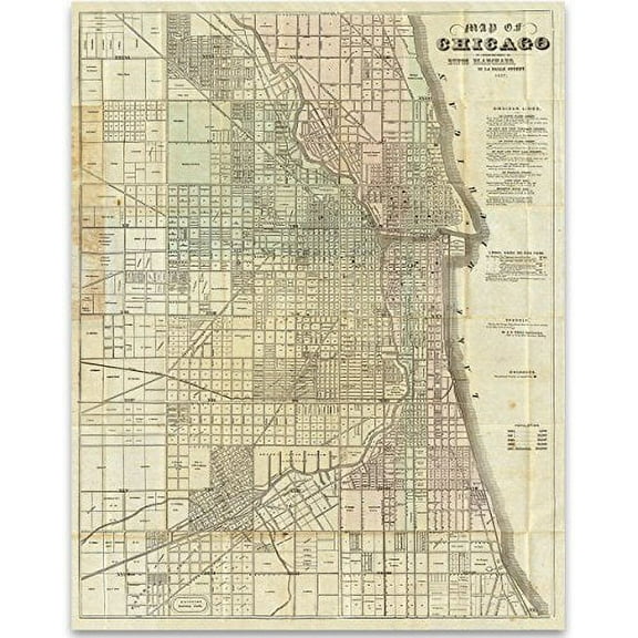 Lone Star Art Map of Chicago 1857 Art Print - 11x14 Unframed Print - Perfect Vintage Home Decor