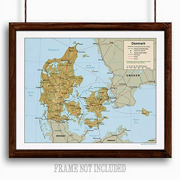 Lone Star Art Map of Denmark - 16x20 Unframed Wall Poster