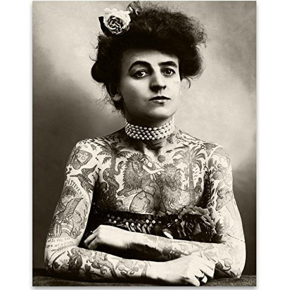 Lone Star Art Tattooed Lady Portrait - 11x14 Unframed Print - Great Tattoo Shop Decor and Gift for Tattoo Artists