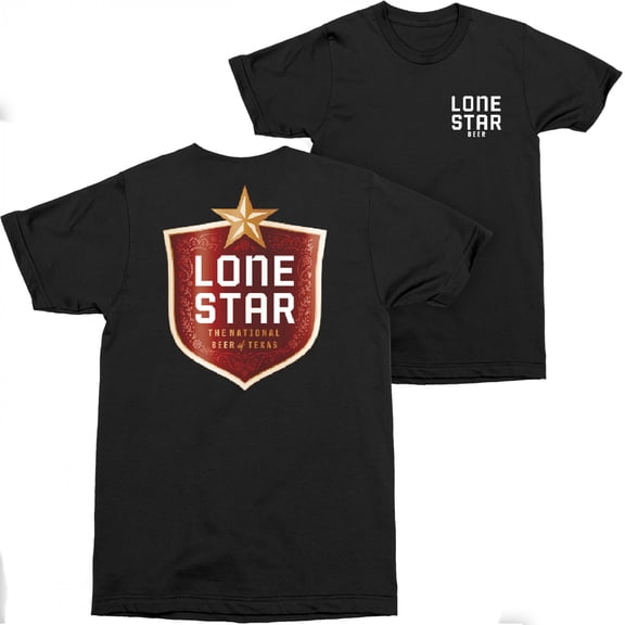 Lone Star Beer Badge Logo Front and Back Print T-Shirt-Large