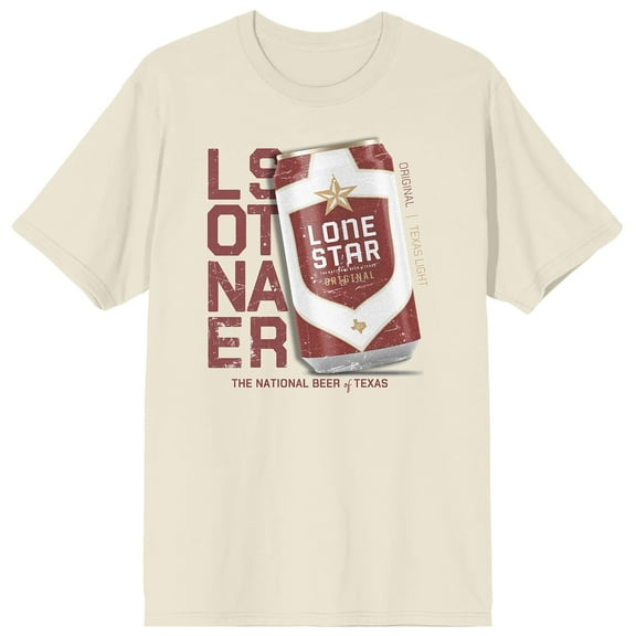 Lone Star Beer Can Text Crew Neck Short Sleeve Men's Natural T-shirt-Large