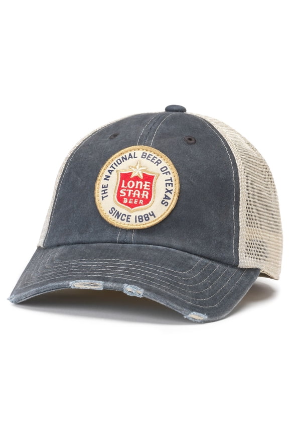 Beer Label Patch Distressed Navy Colorway Adjustable Hat