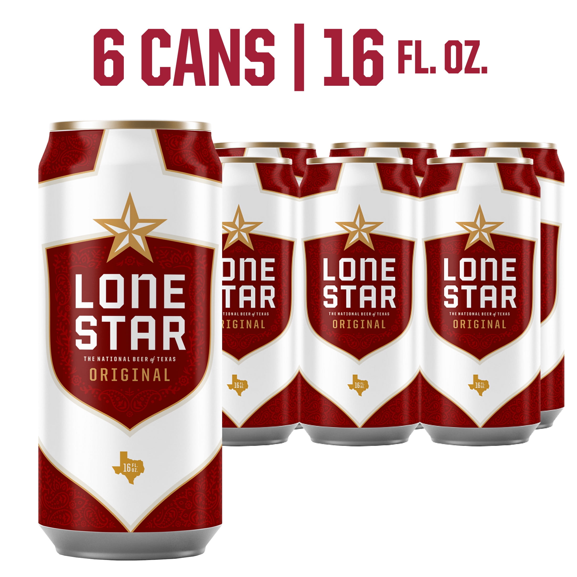 Lone Star, Domestic Lager, 6 Pack, 16 fl oz Can, 4.6% ABV