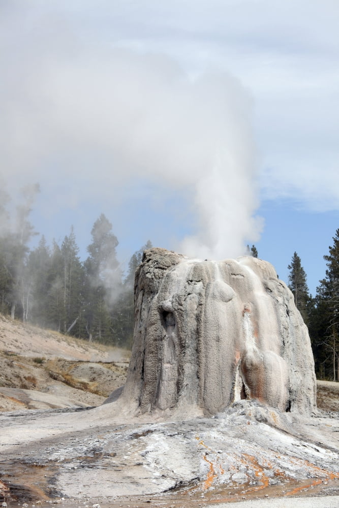 Lone Star Geyser erupting Third Geyser Basin geothermal area Yellowstone National Park Wyoming Canvas Art - Richard RoscoeStocktrek Images (23 x 35)