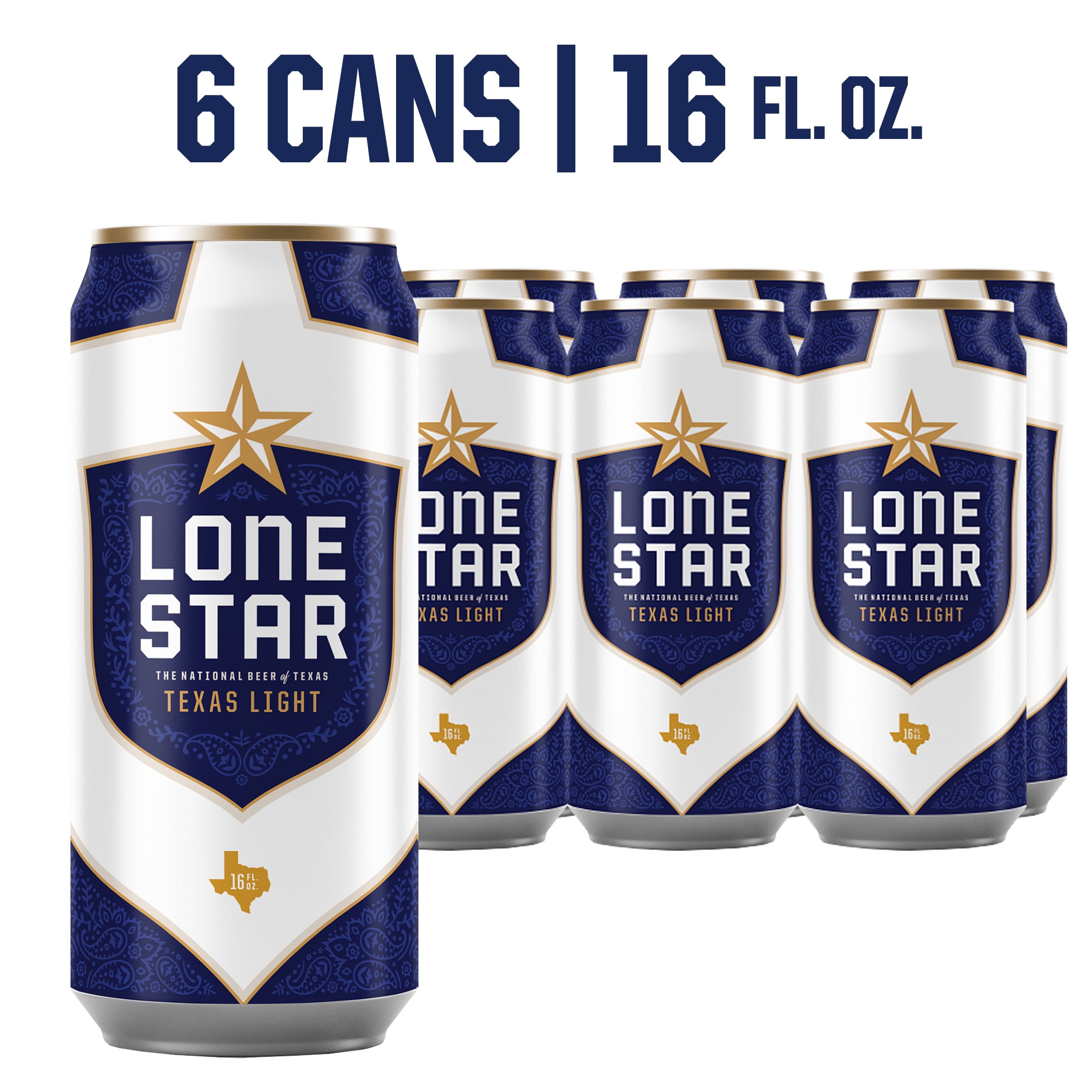 Lone Star Light, Domestic Lager, 6 Pack, 16 fl oz Can, 3.9% ABV