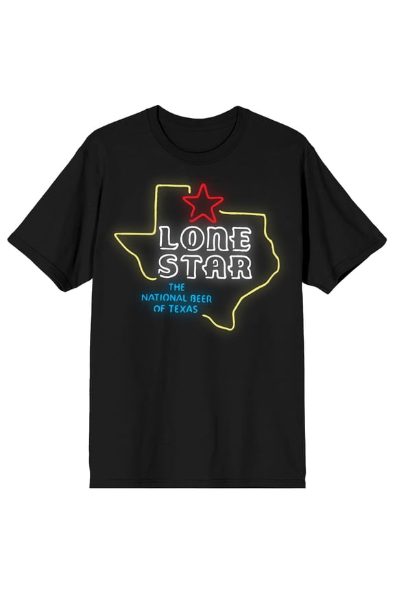 Lone Star Neon Sign Adult Black Crew Neck Short Sleeve T-shirt-Medium