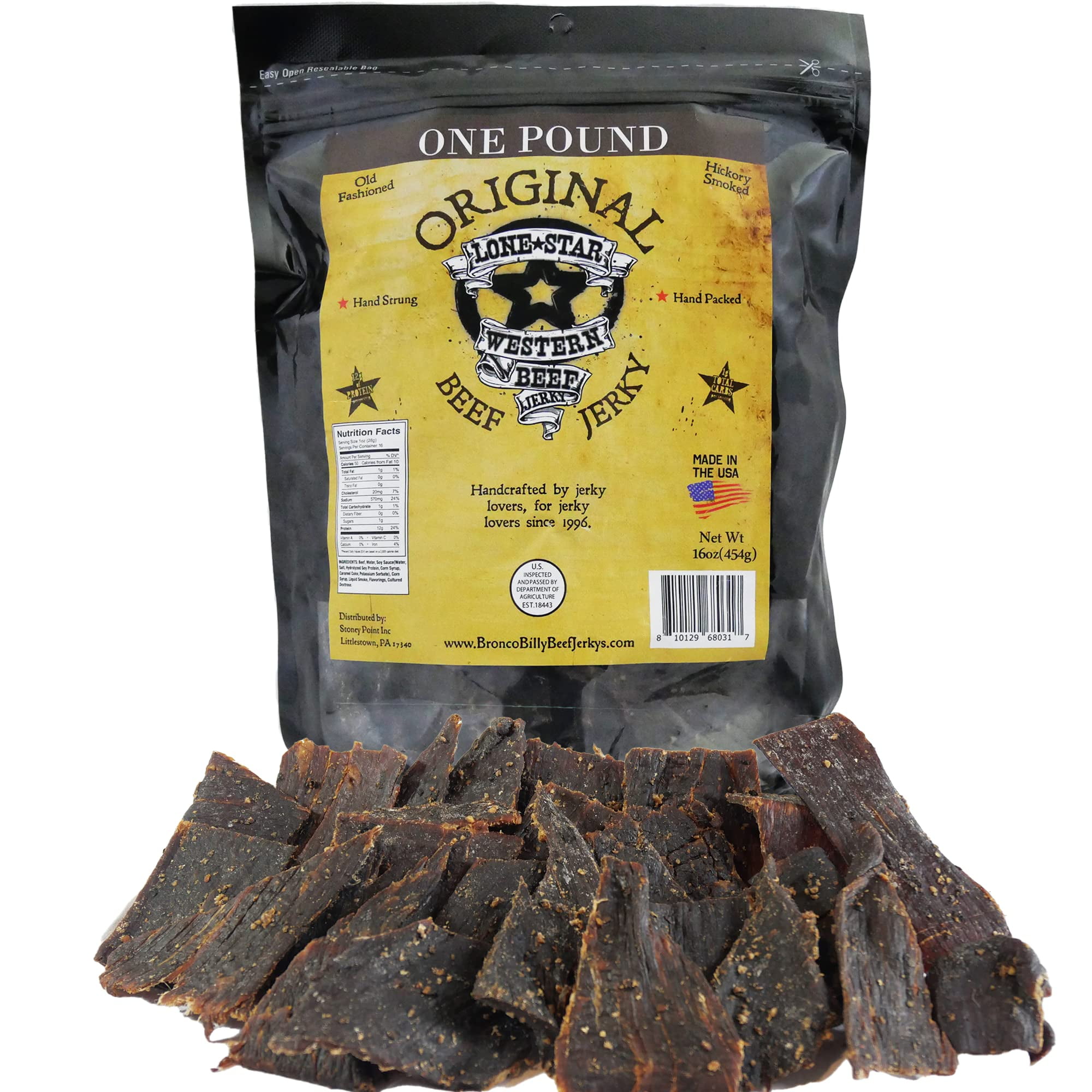 Lone Star Original Flavored OIF8 Beef Jerky 1 Pound Resealable Bag