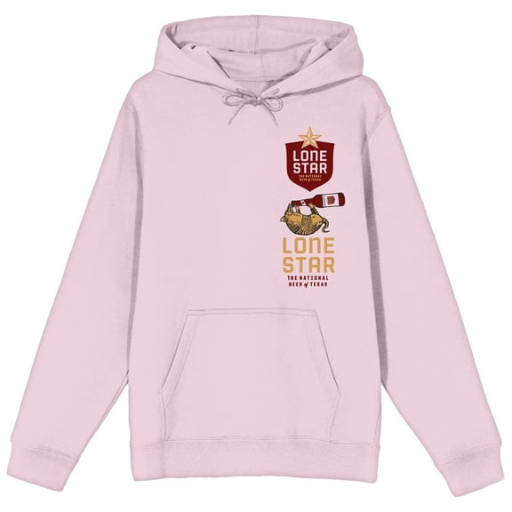 Lone Star Stacked Logo Art Long Sleeve Adult Cradle Pink Hooded Sweatshirt-Large