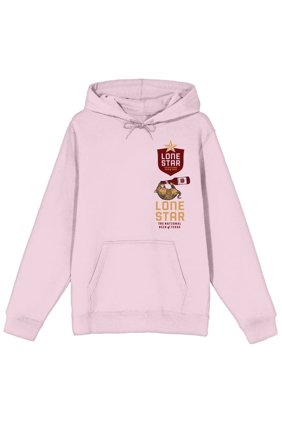 Lone Star Stacked Logo Art Long Sleeve Adult Cradle Pink Hooded Sweatshirt-Large