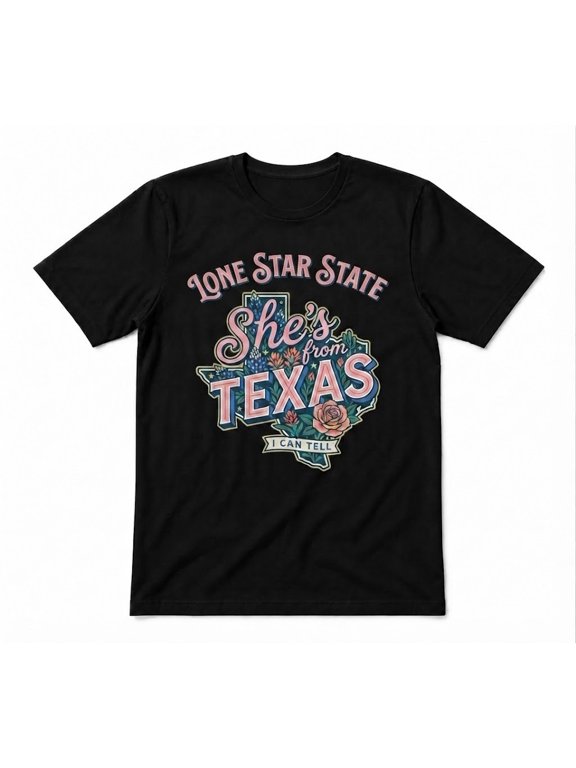 Lone Star State She's From Texas I Can Tell Floral Texas Southern Black T-shirt