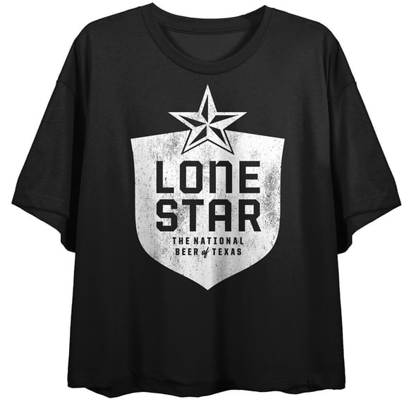 Lone Star The National Beer of Texas Women's Black Crop Tee-XL