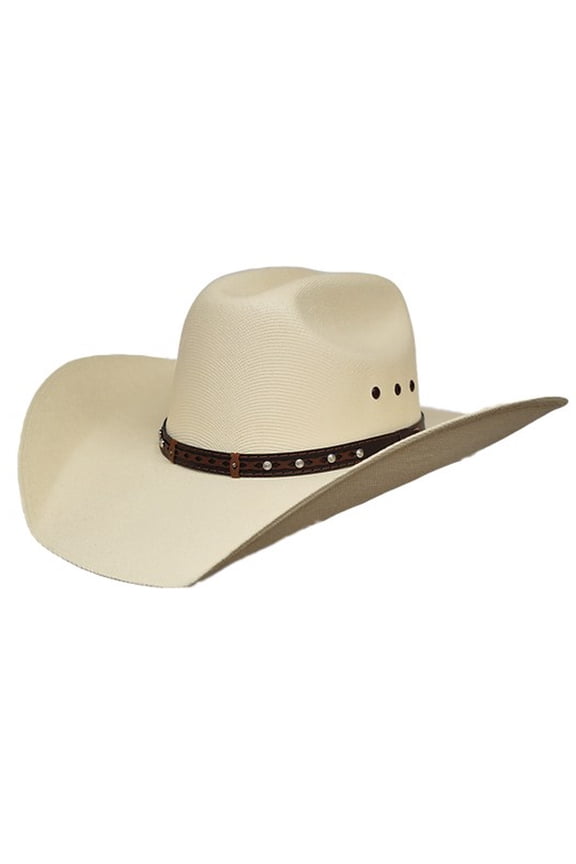 Western American Rider Cowboy Straw Silver Studs & Leather Hatband Hat