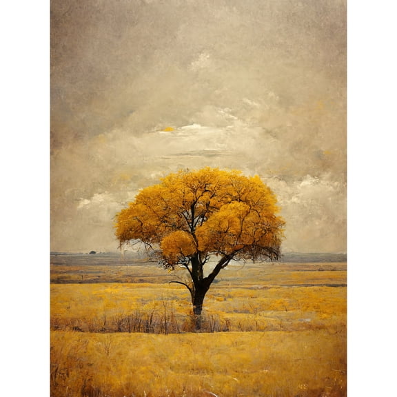 Lone Tree Autumn Landscape Gold Yellow Mustard Unframed Wall Art Print Poster Home Decor