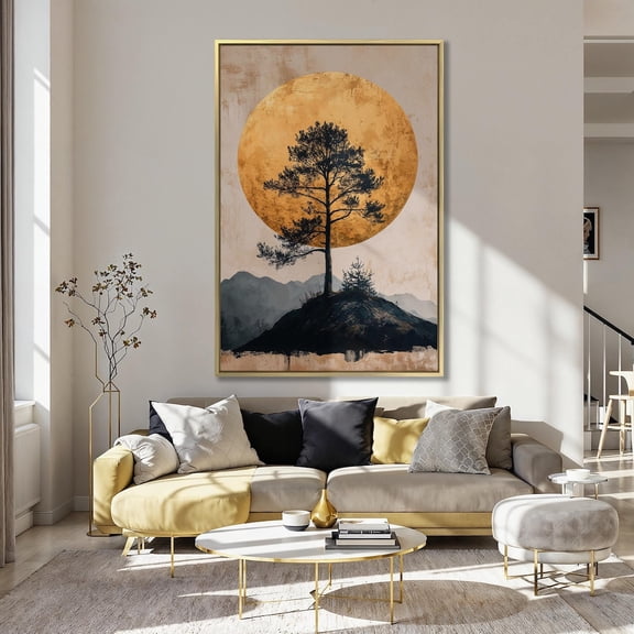 Lone Tree Golden Moon poster, Serene Landscape Wall Art Unframed Paper Print