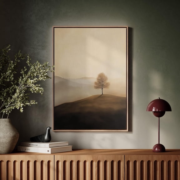 Lone Tree Wall Art Neutral Sepia Landscape With Soft Mountains Minimalist Nature Decor For Boho Or Modern Home Aesthetic Wall Art, Modern Wall Decor, 8x12 UNFRAMED