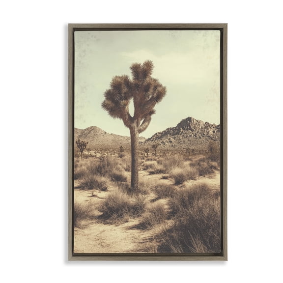 Stupell Industries Lone Tree in Desert Brown Framed Floater Canvas Wall Art, design by Petal Prints Design
