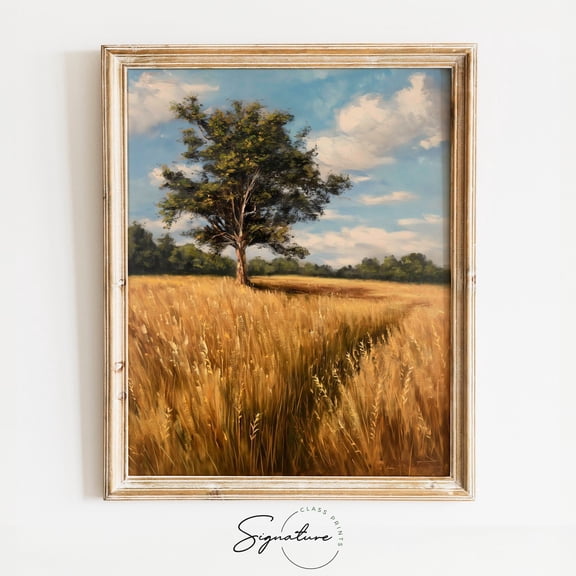 Lone Tree in Rye Field, Majestic Tree in Golden Wheat Landscape, Rustic Farm Art, Summer Nature Wall Decor Scene, 619 Unframed Paper Print