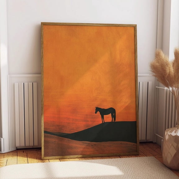 Lone Wild Horse Minimalist Western Poster Vintage Western Boho Art Sonoran Desert Arizona Print Terracotta Sunset Retro Cowboy Cowgirl
