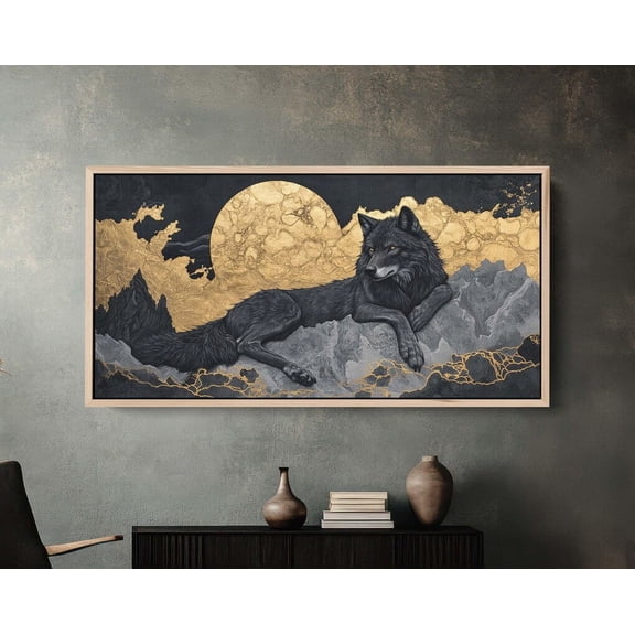 Lone Wolf Contemporary Black And Gold Wolf Wolf Moon POSTER Wall Art Home Decor Haging Poster Cute Birthday Gift