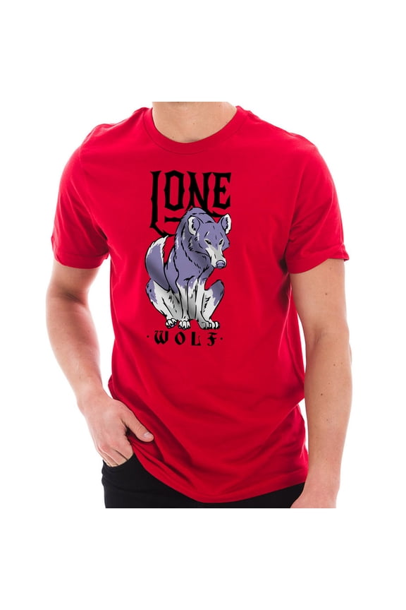 Lone Wolf Graphic Design Ring Spun Combed Cotton Short Sleeve Deluxe Jersey T-Shirt - Red XL