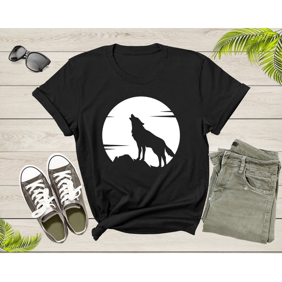 Lone Wolf Howling At Moon Gift For Men Women Kids Boys Girls T-shirt Mountain Wolf Moon Shirt Girls Boys Youth Wolf Graphic Design Tshirt