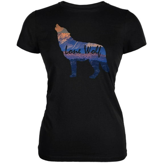 Lone Wolf Lanscape Juniors Soft T Shirt Black LG