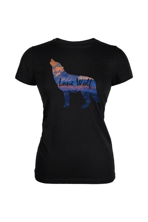 Lone Wolf Lanscape Juniors Soft T Shirt Black MD