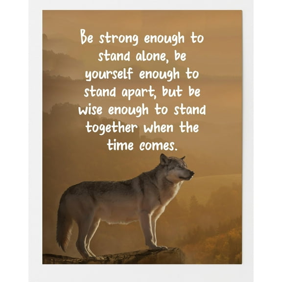 Lone Wolf Motivational Wall Art Quote Print poster Rustic Wolf Poster for Men, Office, Bedroom, Living Room, or Cabin Decor Leadership Gift, Animal Strength Theme poster