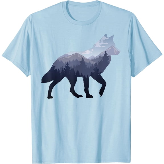 Lone Wolf Survives The Mountain Silhouette Art Unisex T-Shirt for Men Women Kids Toddler,Light Blue Color,Size YXL